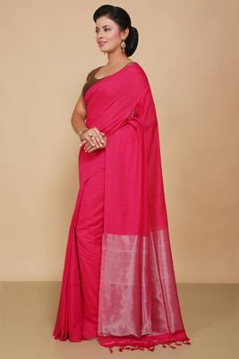Cotton Body Anchal Tissue Saree (Pink) 2