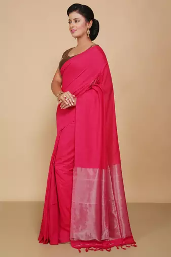 Cotton Body Anchal Tissue Saree (Pink)