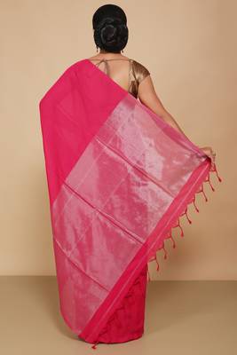 Cotton Body Anchal Tissue Saree (Pink) 3