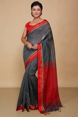 Terchi border handloom saree (Grey) 1