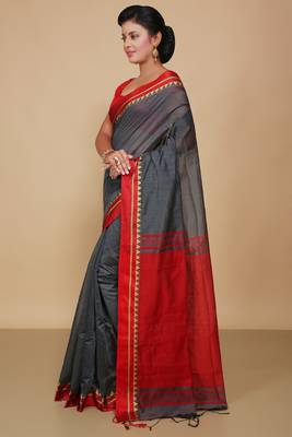 Terchi border handloom saree (Grey) 2