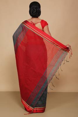 Terchi border handloom saree (Grey) 3