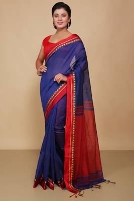 Terchi border handloom saree (Blue) 1