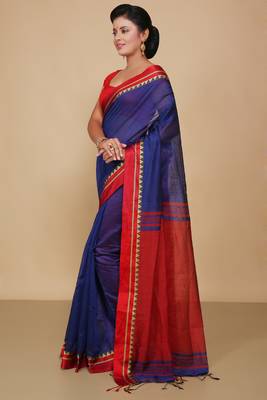 Terchi border handloom saree (Blue) 2