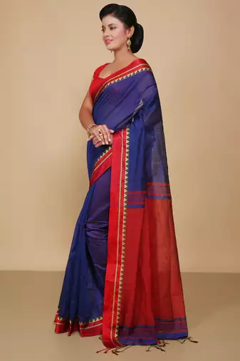 Terchi border handloom saree (Blue)