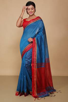 Terchi border handloom saree (Turquise) 1
