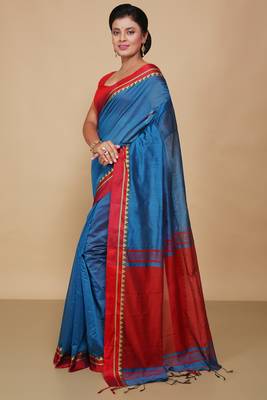 Terchi border handloom saree (Turquise) 2