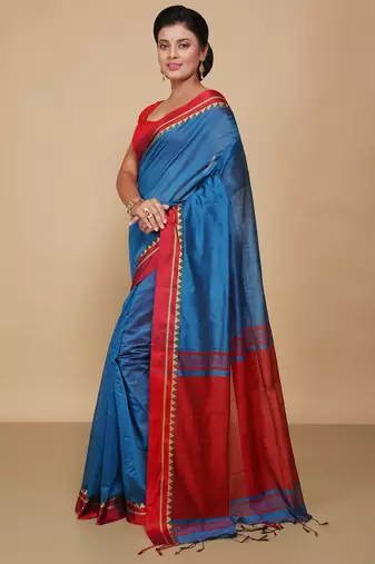 Terchi border handloom saree (Turquise)