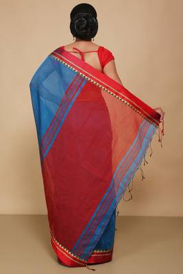 Terchi border handloom saree (Turquise) 3