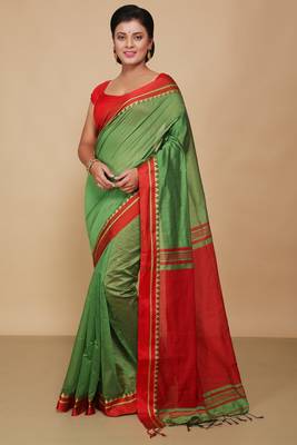 Terchi border handloom saree (Green) 1