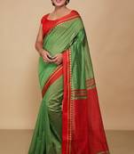 Terchi border handloom saree (Green)