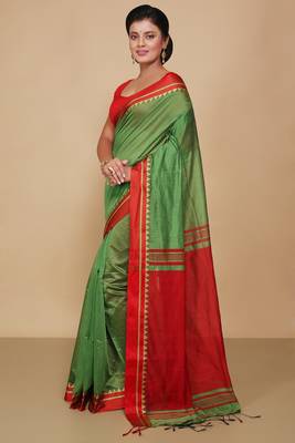 Terchi border handloom saree (Green) 2