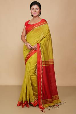 Terchi border handloom saree (Yellow) 1