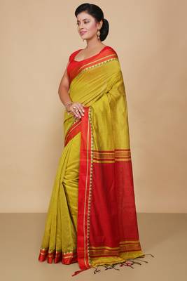 Terchi border handloom saree (Yellow) 2