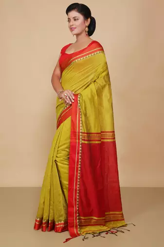 Terchi border handloom saree (Yellow)