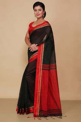 Terchi border handloom saree (Black) 2