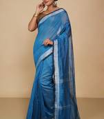 Women's Handloom Jari Cotton Saree  (Turquise)