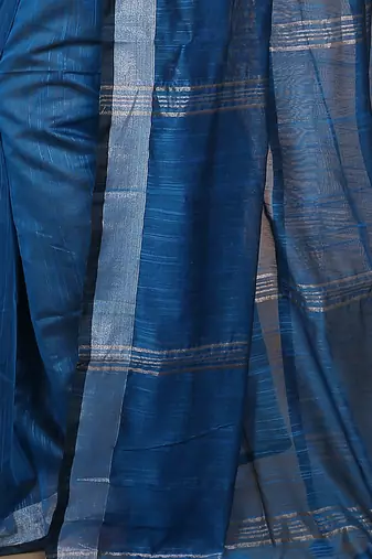 Women's Handloom Jari Cotton Saree  (Turquise)