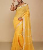 Women's Handloom Jari Cotton Saree  (Yellow)