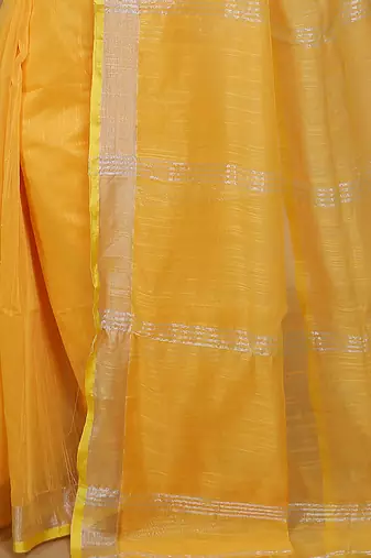 Women's Handloom Jari Cotton Saree  (Yellow)
