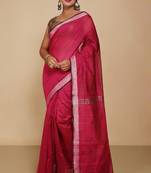 Women's Handloom Jari Cotton Saree  (Pink)