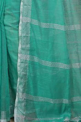 Women's Handloom Jari Cotton Saree  (Sky) 4