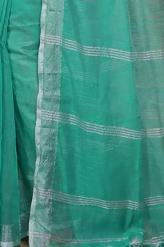 Women's Handloom Jari Cotton Saree  (Sky)