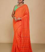 Women's Handloom Khes Cotton Saree  (Orange)