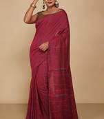 Women's Handloom Khes Cotton Saree  (Maroon)