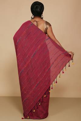Women's Handloom Khes Cotton Saree  (Maroon) 3