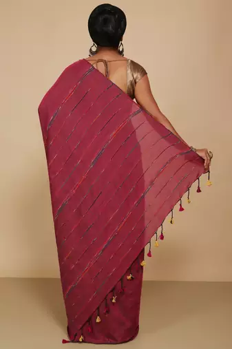 Women's Handloom Khes Cotton Saree  (Maroon)