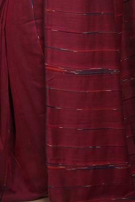 Women's Handloom Khes Cotton Saree  (Maroon) 4