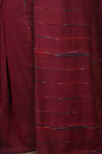 Women's Handloom Khes Cotton Saree  (Maroon)