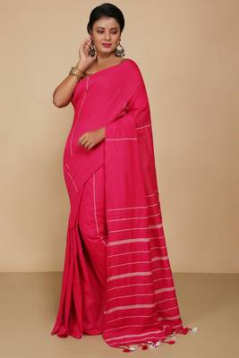 Women's Handloom Khes Cotton Saree  (Pink) 1