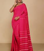 Women's Handloom Khes Cotton Saree  (Pink)