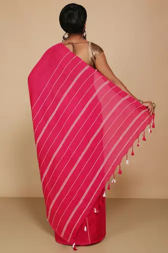 Women's Handloom Khes Cotton Saree  (Pink)