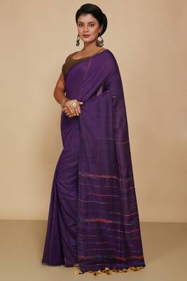 Women's Handloom Khes Cotton Saree  (Violet) 2