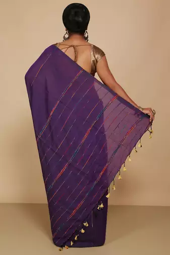 Women's Handloom Khes Cotton Saree  (Violet)
