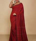 Women's Handloom Khes Cotton Saree  (Red)