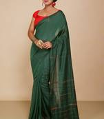 Women's Handloom Khes Cotton Saree   (Green)