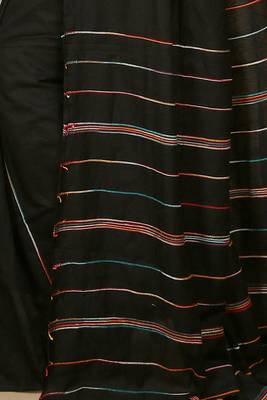 Women's Handloom Khes Cotton Saree   (Black) 4