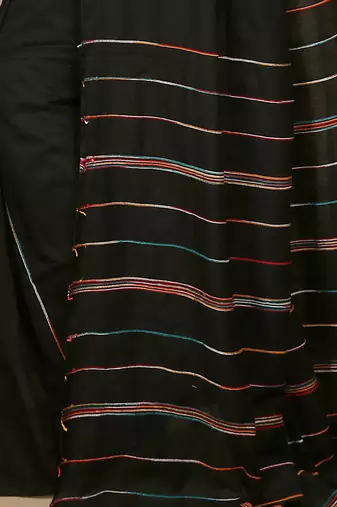 Women's Handloom Khes Cotton Saree   (Black)