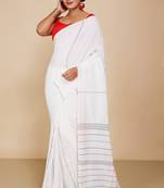 Women's Handloom Khes Cotton Saree   (White)