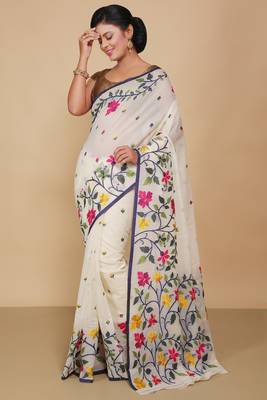 Mina Soft Cotton Jamdani Saree (White) 1