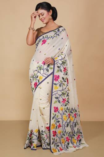 Mina Soft Cotton Jamdani Saree (White)