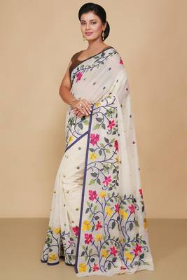 Mina Soft Cotton Jamdani Saree (White) 2