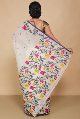 Mina Soft Cotton Jamdani Saree (White) 3