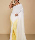 Cotton half half Colour molmol Saree Pallu Stripe With Blouse Piece (White Yellow)