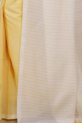 Cotton half half Colour molmol Saree Pallu Stripe With Blouse Piece (White Yellow) 4