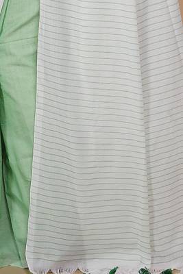 Cotton half half Colour molmol Saree Pallu Stripe With Blouse Piece (White Green) 4